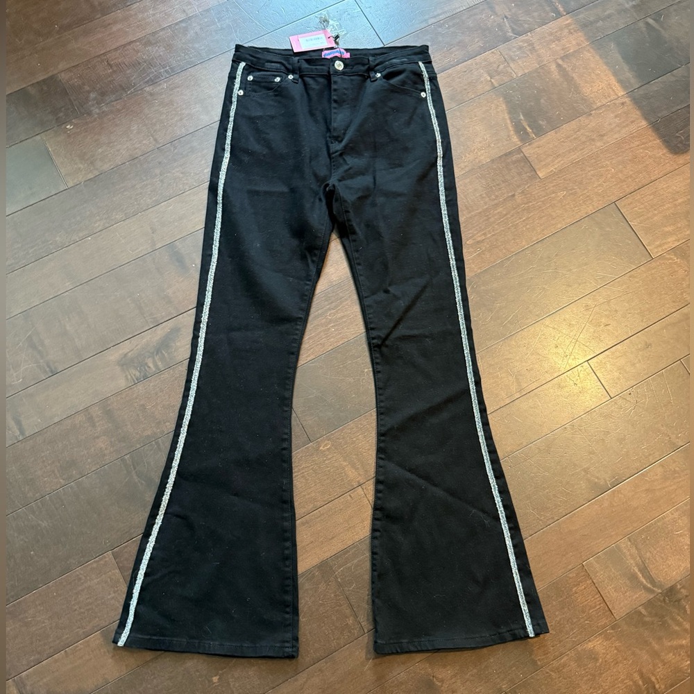 Edikted Black Flare Jeans with Silver Accents